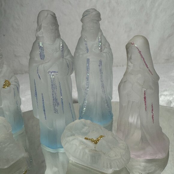 Frosted Glass Nativity Scene Ethereal Winter Landscape Display on Mirror - Picture 8 of 8